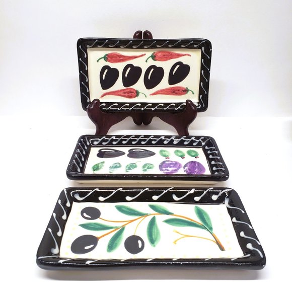 Crate & Barrel Debby Segura Olive Dishes Dipping Trays Set x3 Italy 1999 - READ - Picture 1 of 10
